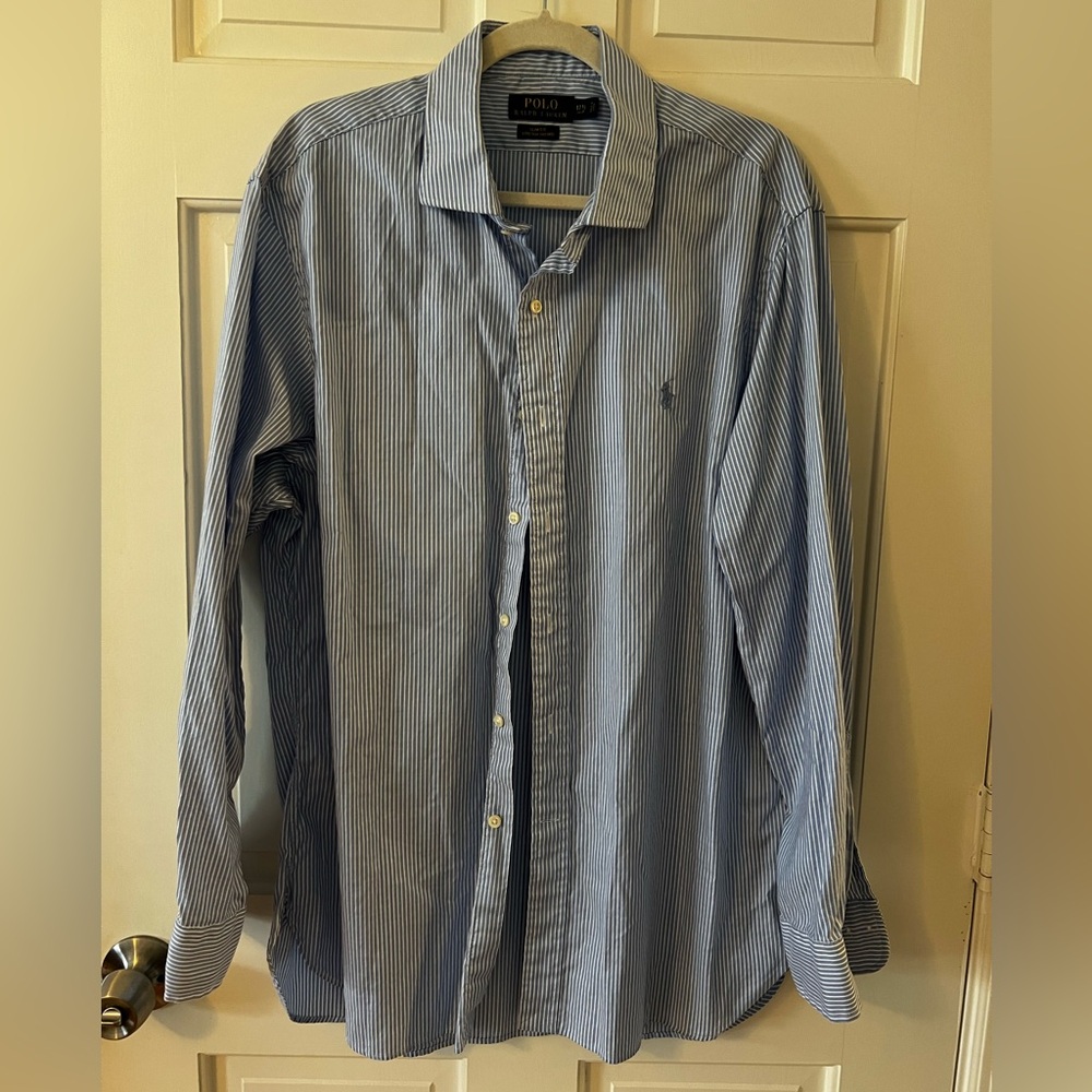 Polo by Ralph Lauren Men's Classic Blue Pinstripe Shirt 17.5 34/35